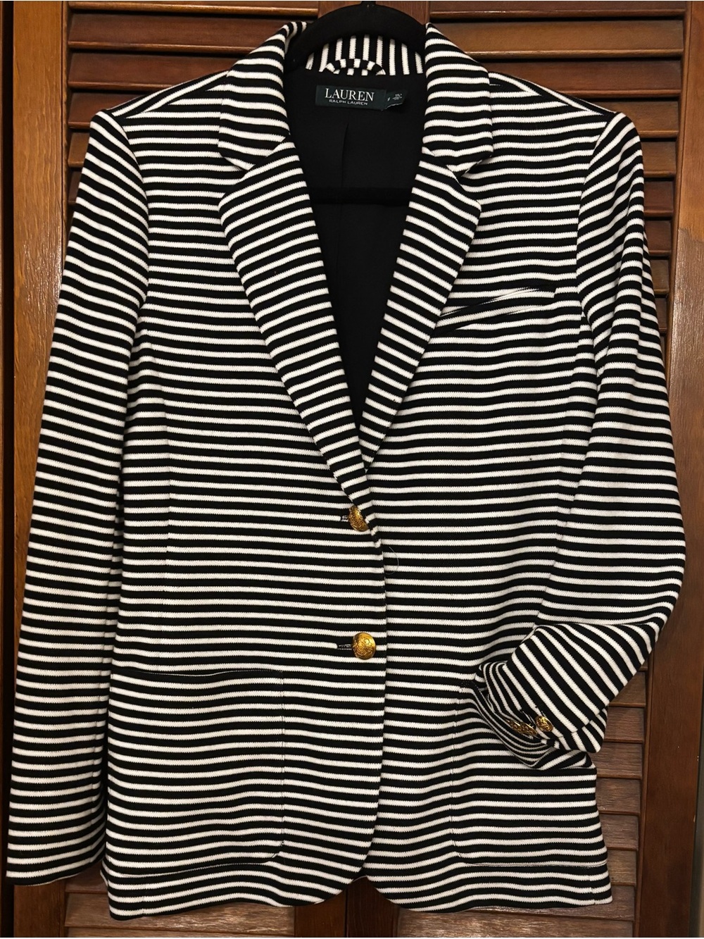 Lauren Ralph Lauren Black & White Striped Knit Blazer Women Medium